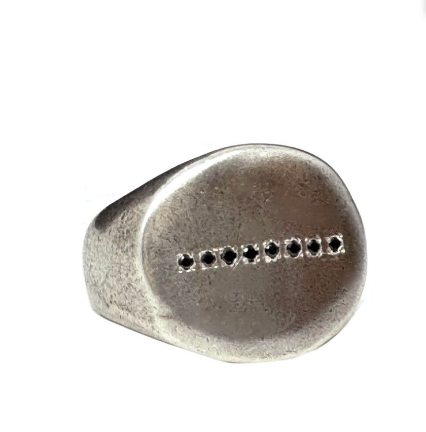Ring Black Diamond Oxidized Sterling Silver Signet Sz 7