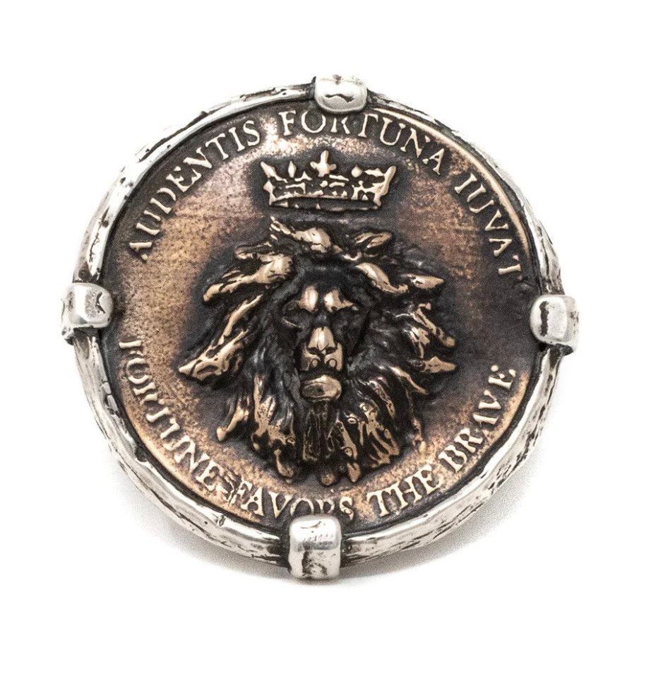 Ring Large Coin Sterling &amp; Bronze Lion King sz 8