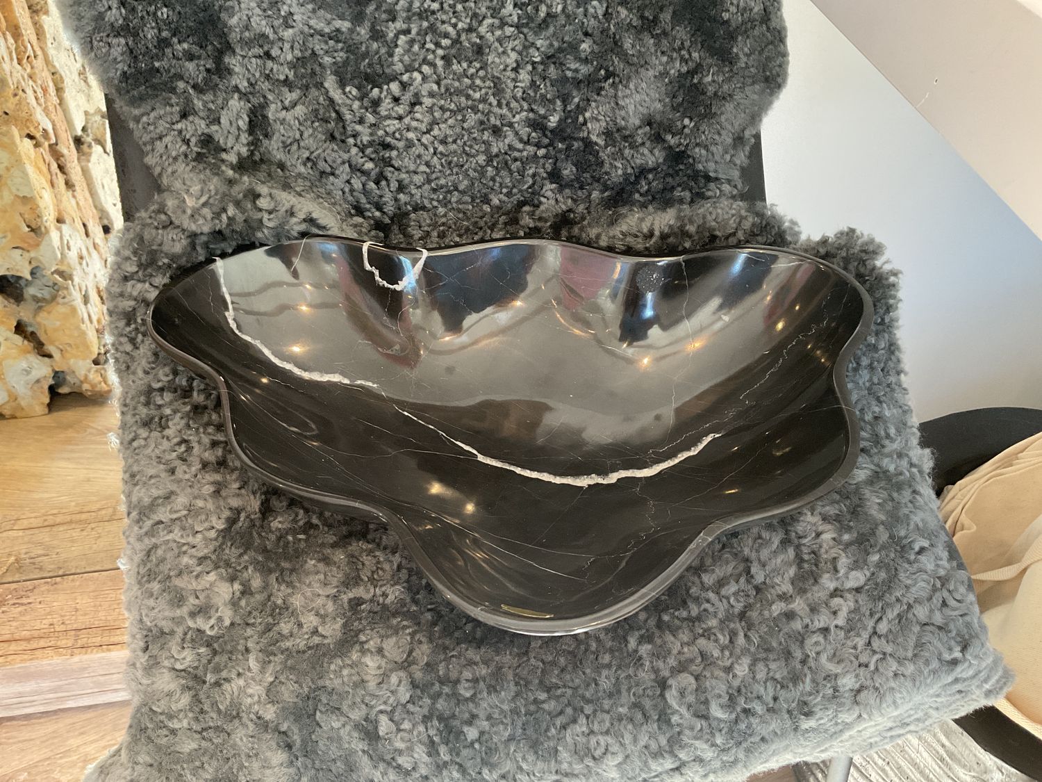 Bowl Black Polished Marble Organic Shape