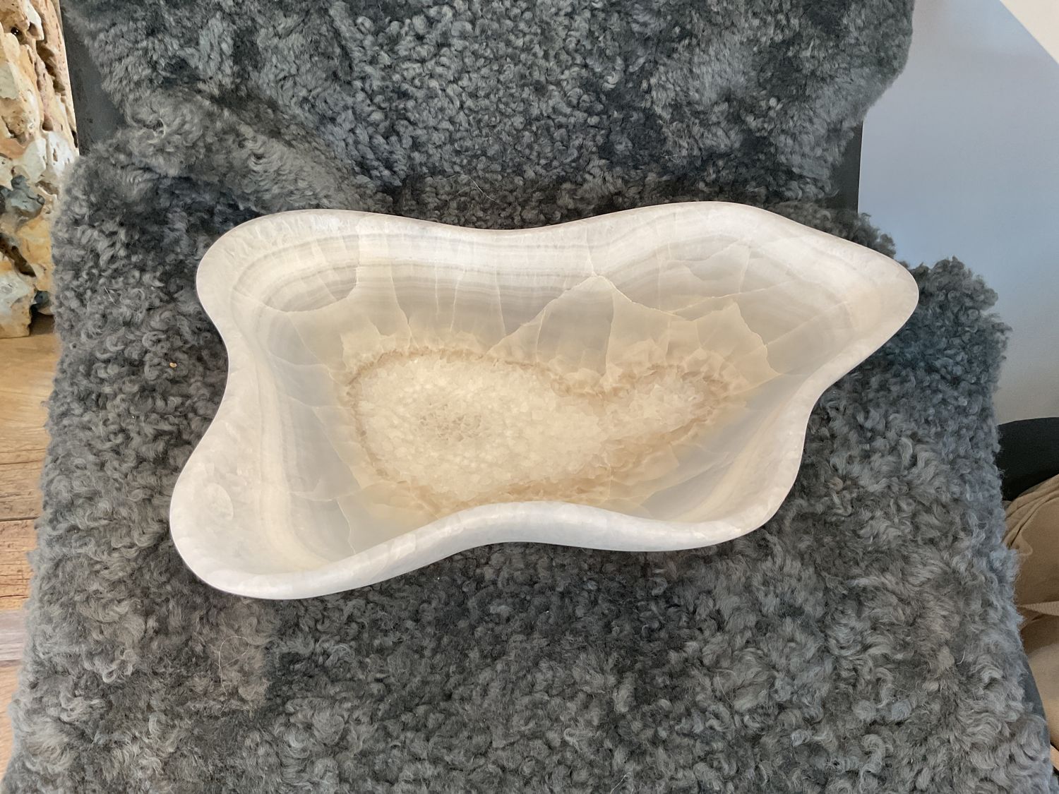 Bowl White Matte Onyx Organic Shape 15.5&quot;