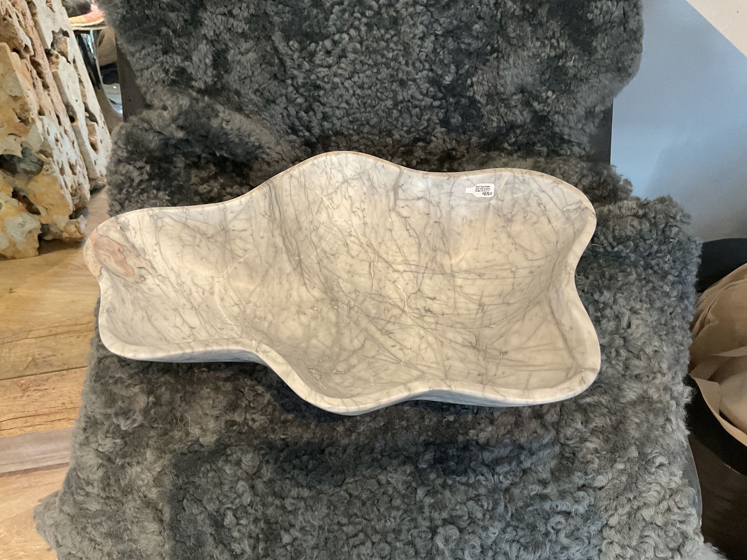 Bowl Onyx Matte Gray Vain Organic Shape 16.5 x 11