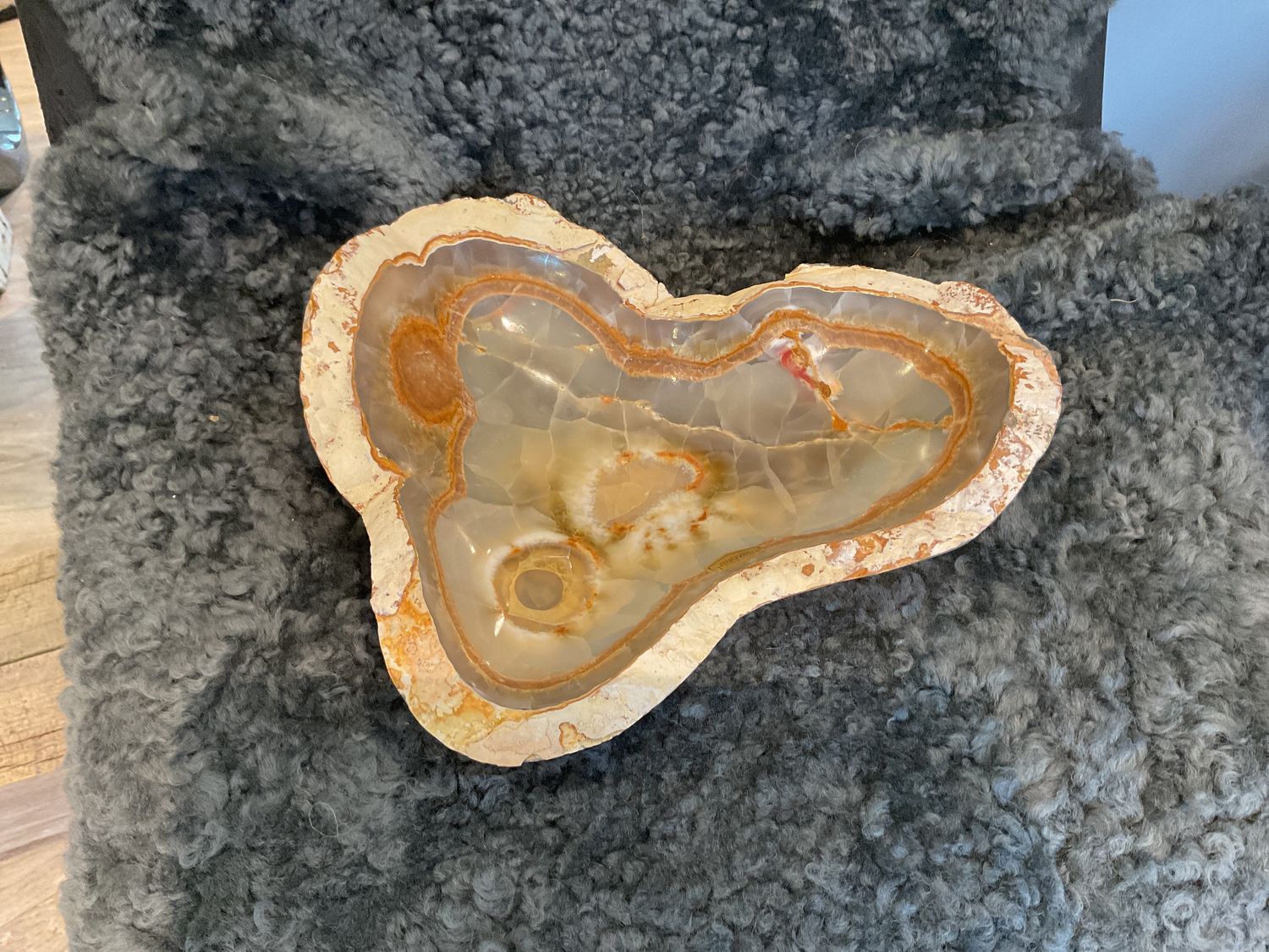 SOLD Bowl Polished Onyx Tan Brown Gray Raw Edged 11.5&quot;