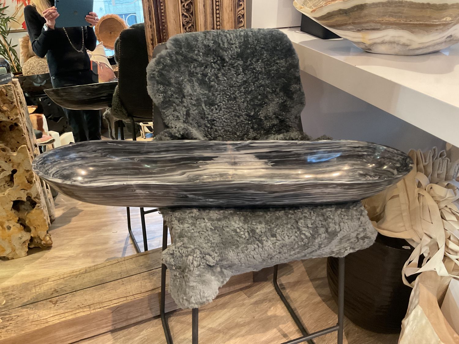 Canoe Bowl Grays Polished Marble 36&quot;
