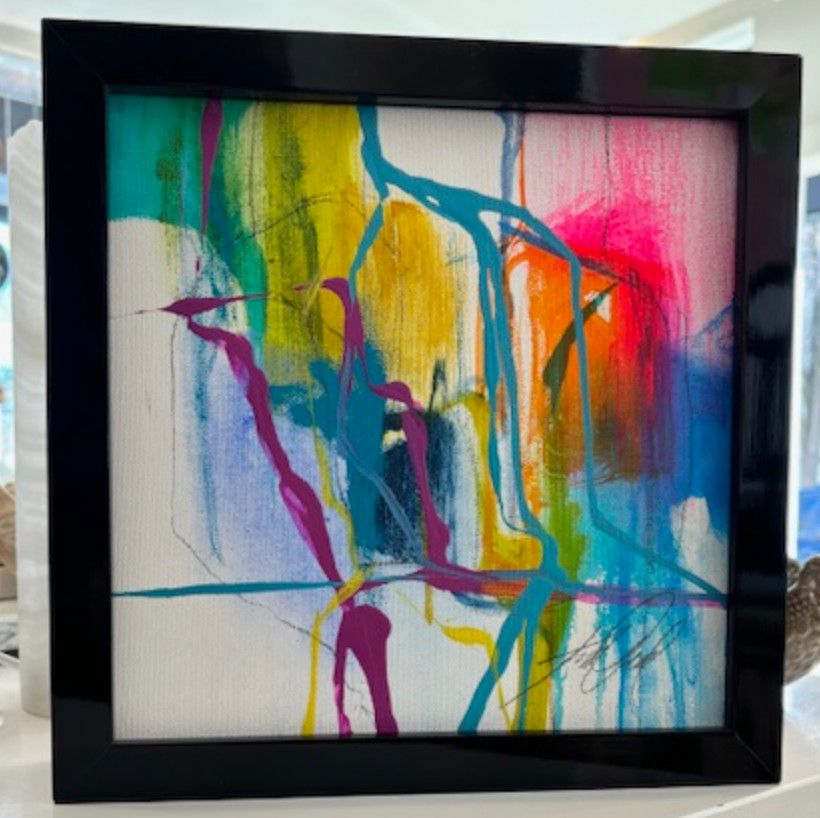 Original Art by Kelly O&#39;Neal, Abstract Mixed Media on Canvas, Black Lacquer Frame, 11.5&quot; x 11.5&quot;