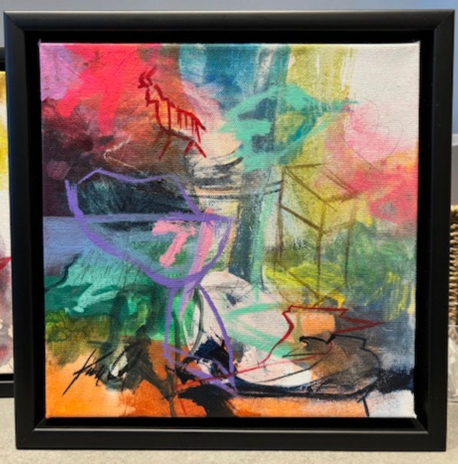 Original Art by Kelly O&#39;Neal, Mixed Media on Canvas, Matte Blk Frame, 12&quot; x 12&quot;