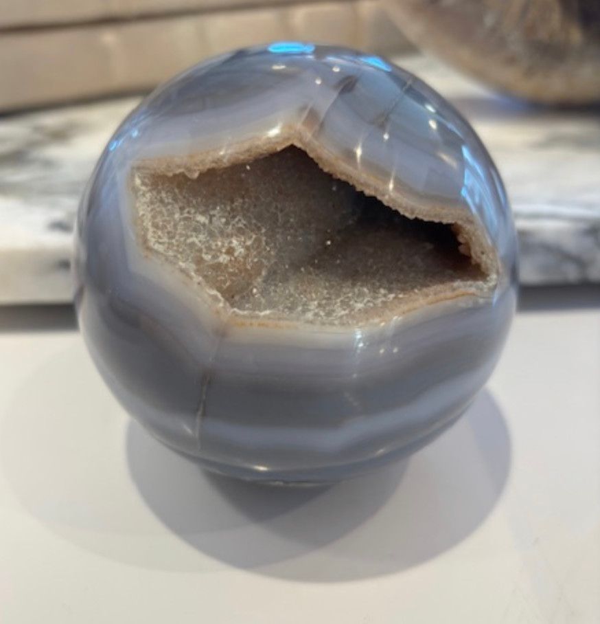 SOLD Agate with Quartz Sphere, Light Grey, Sm.