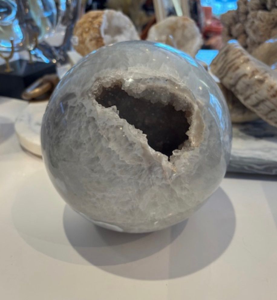 Translucent White Double Portal Quartz Sphere, XL