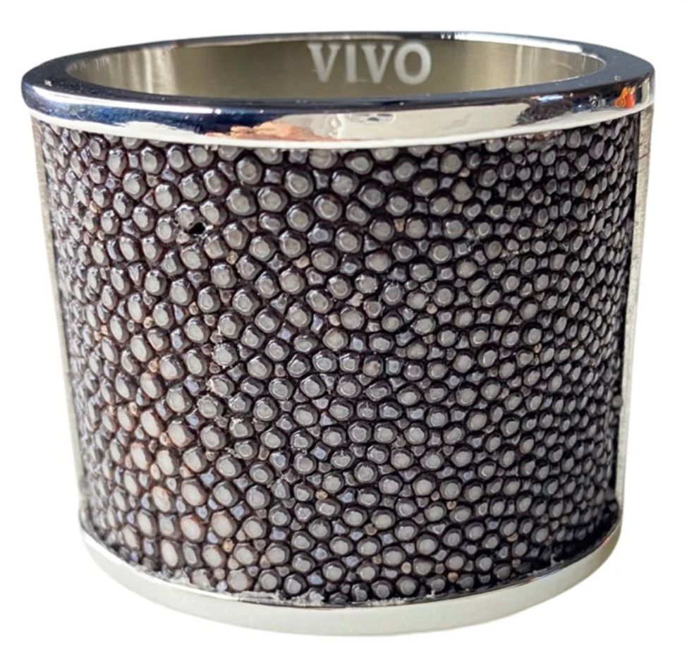 Genuine Inlaid Shagreen Napkin Rings , Set/4, Dk Br