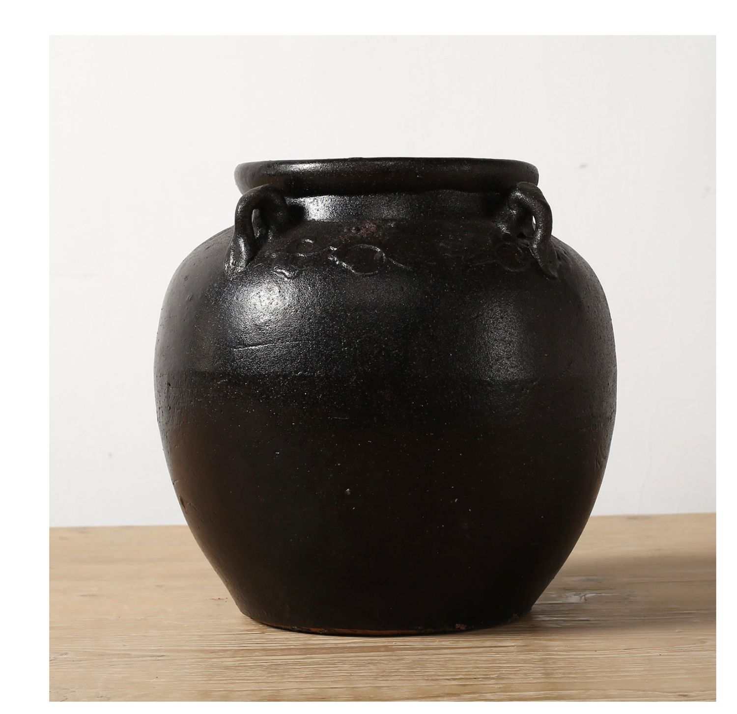 Vintage 4 Handle Pot Black Brown Glaze, Approx 10&quot; h (lg)