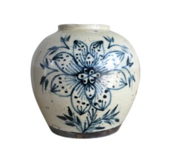Floral Design Vintage Jar, Blue &amp; White