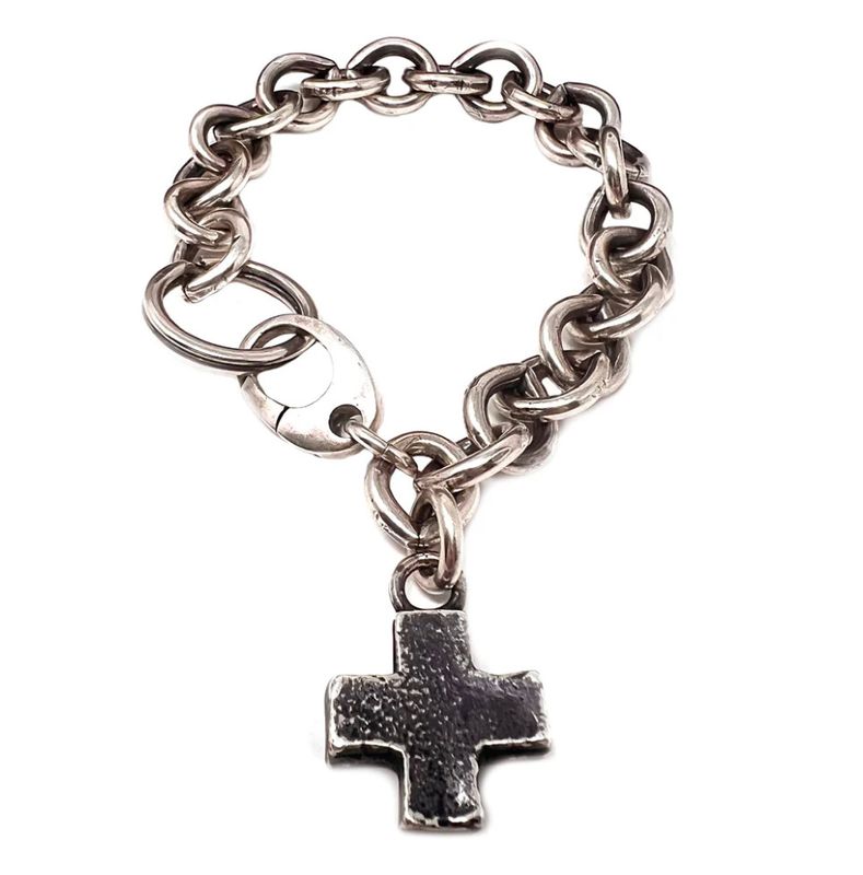 Industrial Square Cross Sterling Silver Chain Bracelet