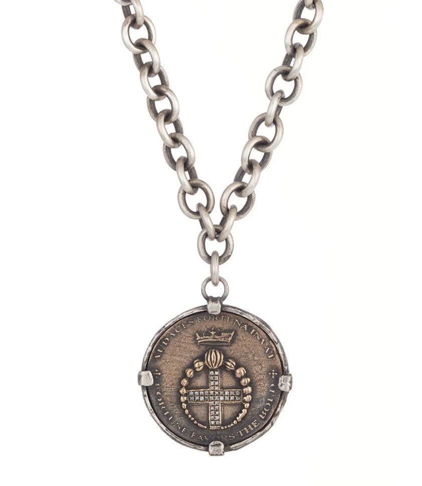 Necklace, Diamond Fortune Favors the Bold Necklace Oxidized Sterling Silver &amp; Bronze 0.05 C.D