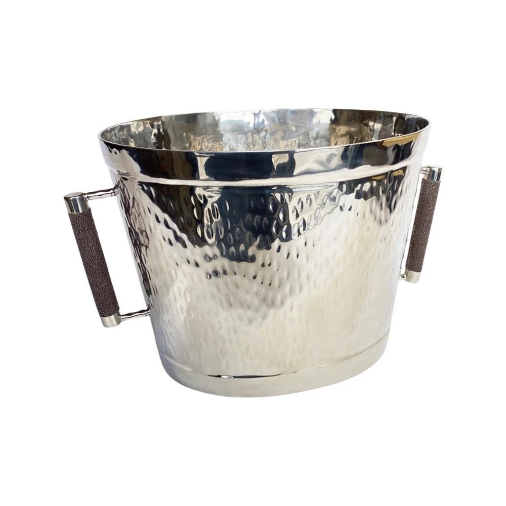 Ice Bucket Hand Forged Oval Stainless Steel Shagreen Handles Marine