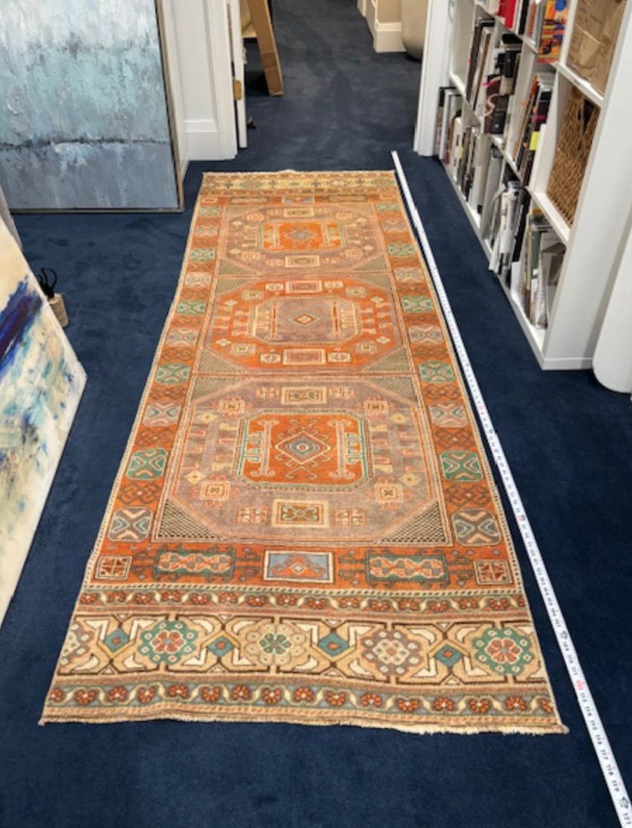 Turkish Wool Runner, Orange/Browns, 8&#39;10&quot; x 36&quot;