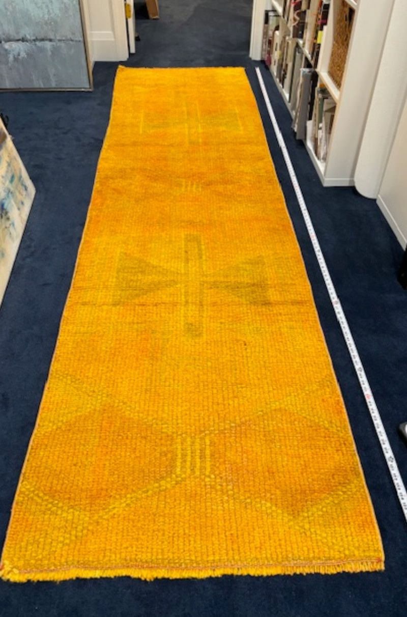 *Turkish Wool 10&#39;11&quot; x 35&quot; Runner, Warm Yellow, Hand Knotted