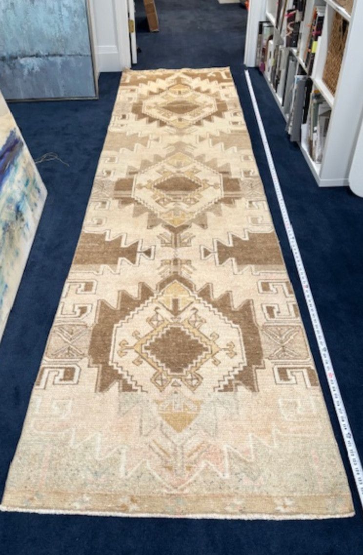 Turkish Wool Runner, Tans/Lt Brown, 11&quot; x 34&quot;