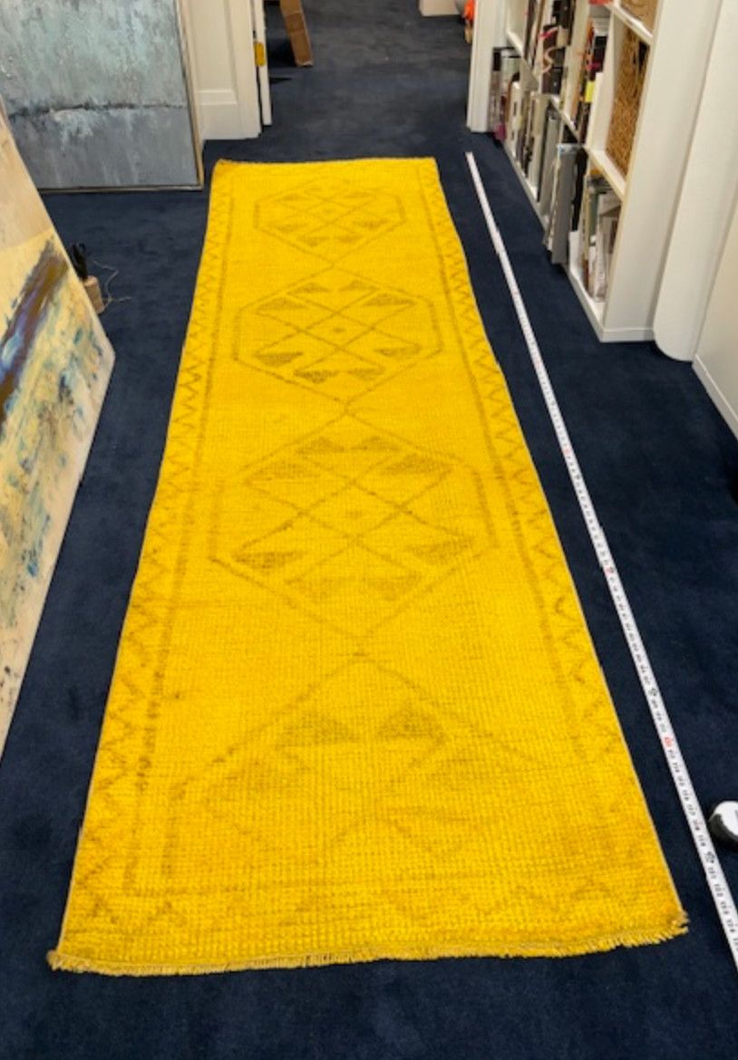 *Turkish Wool 10&#39;4&quot; x 34&quot; Runner, Bright Yellow, Hand knotted