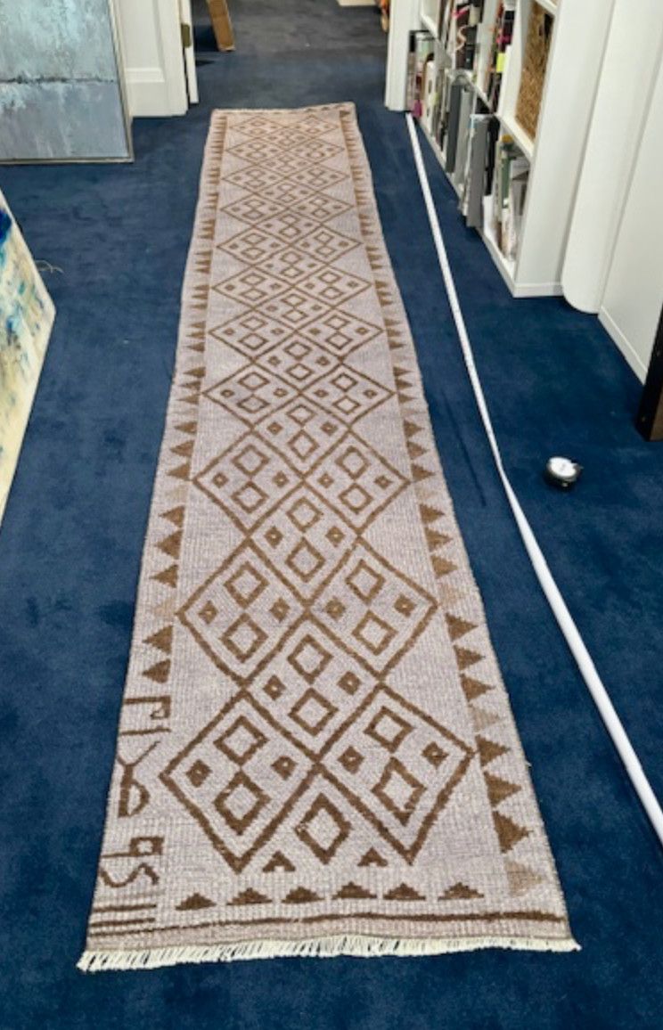 Turkish Wool Runner, Grey/Br, 12&#39;2&quot; x 26&quot;