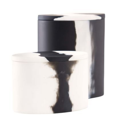 Vessels Set of Two Oval Lidded Resin Black and White