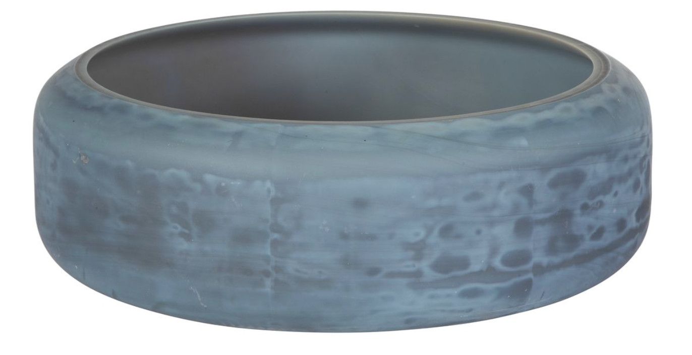 Blue Art Glass Bowl, Matte Finish, 15&quot;D