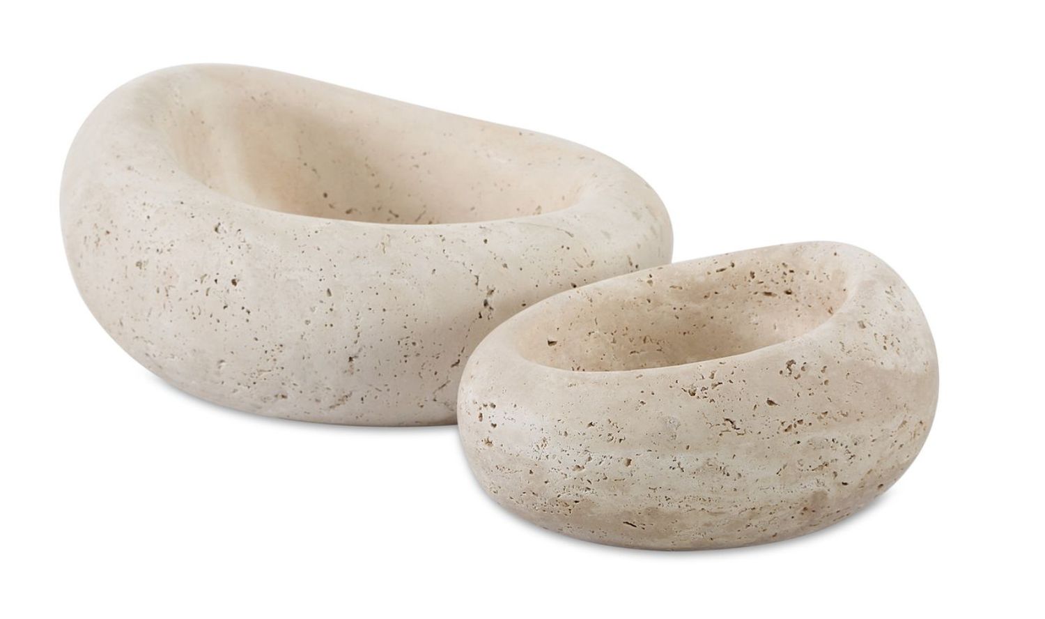 Carved Hand-Finished Travertine Marble Bowl, Organic Sculptural Shapes, Sm, 8&quot; x 6&quot; x 4&quot;