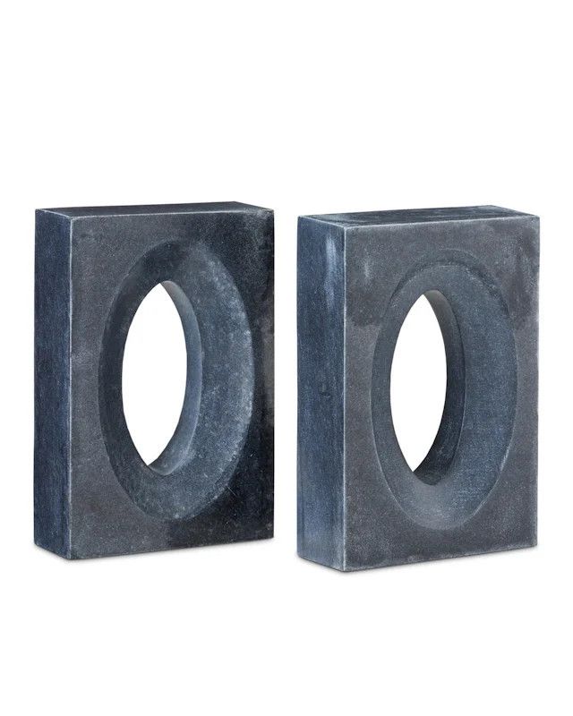 Bookends Set of 2 Sculptural Black Bheslana Marble