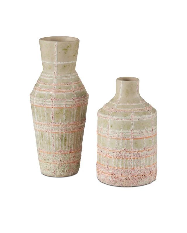 Vase Set of 2 Ceramic Matte Finish Geometric Pattern