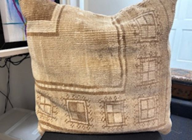 22&quot; Square Vintage Woven Usha Pillow, Wool, Tans, 1 Available
