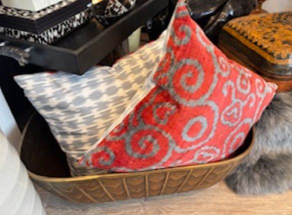 20&quot; Square Red/Gray Wool Reversible Pillow
