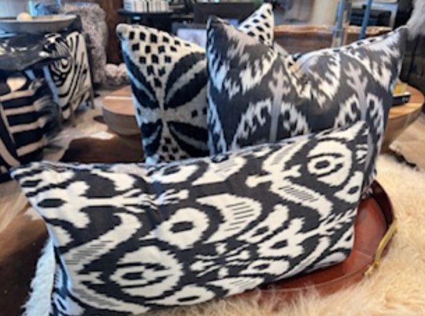 20&quot; Square Ikat Pillow, Reversible, B &amp; W, 1 Available