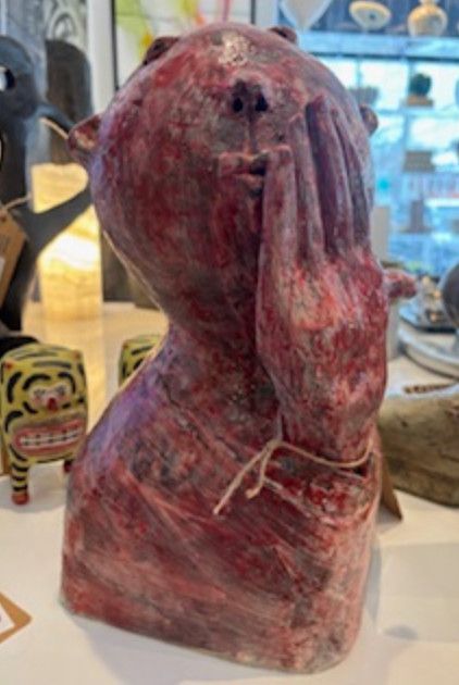 Artisan Ceramic Whimsical Sculpture, Red Glaze