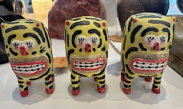 Artisan Ceramic Sculpture, Smiling Tiger, 5&quot; H