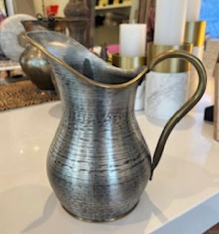 Wide Mouth Silver Pitcher with Copper Handle,10&quot; H
