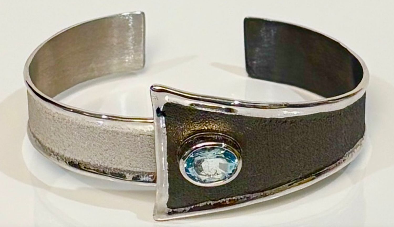 Two-Tone Silver Cuff 2ctw. Aquamarine Buckle