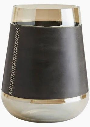 Vase Medium Smoke Luster Glass with Leather Sleeve 10&quot;