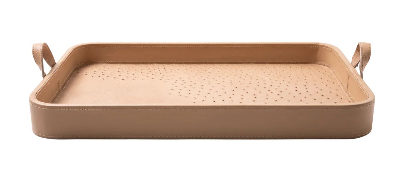 Leather Tray with Ostrich Leather Inlay, Cream, 23.5&quot; x 15.75&quot; x 2.5&quot; Deep