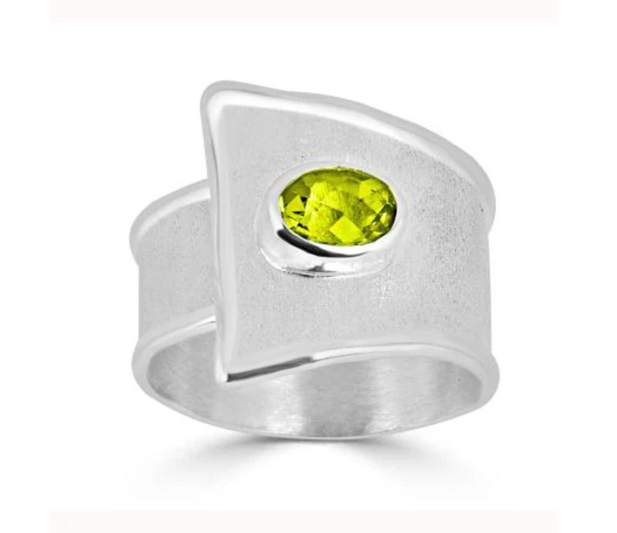 Silver Buckle Ring with Peridot, Adjustable, approx. 2 carats