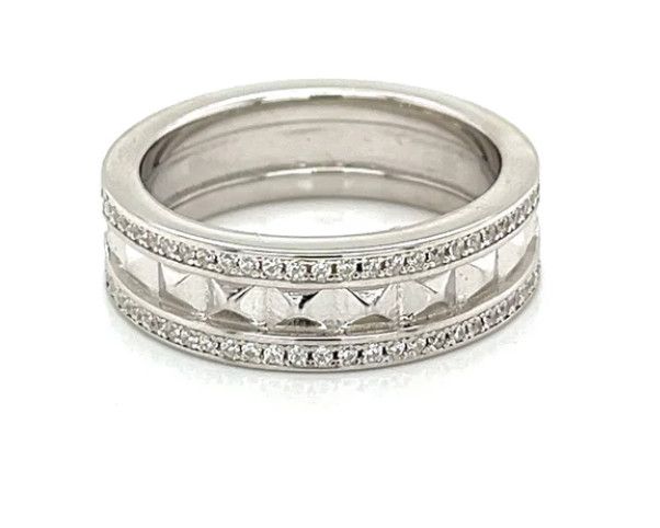 Silver Eternity Band with Two Rows CZ, Sz 5