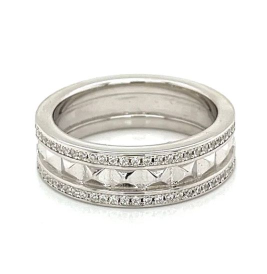 Silver Eternity Band Ring with Two Rows of CZ, Sz. 6