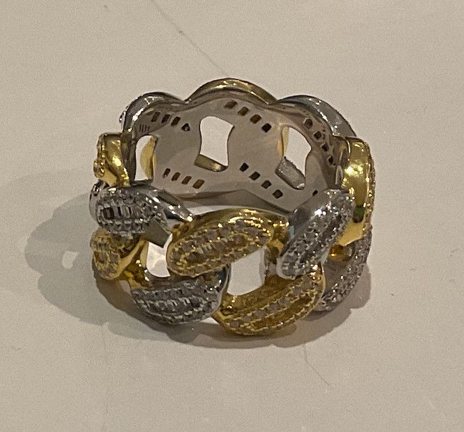 Two-Tone Gold and Silver Ring with CZ, Sz 9