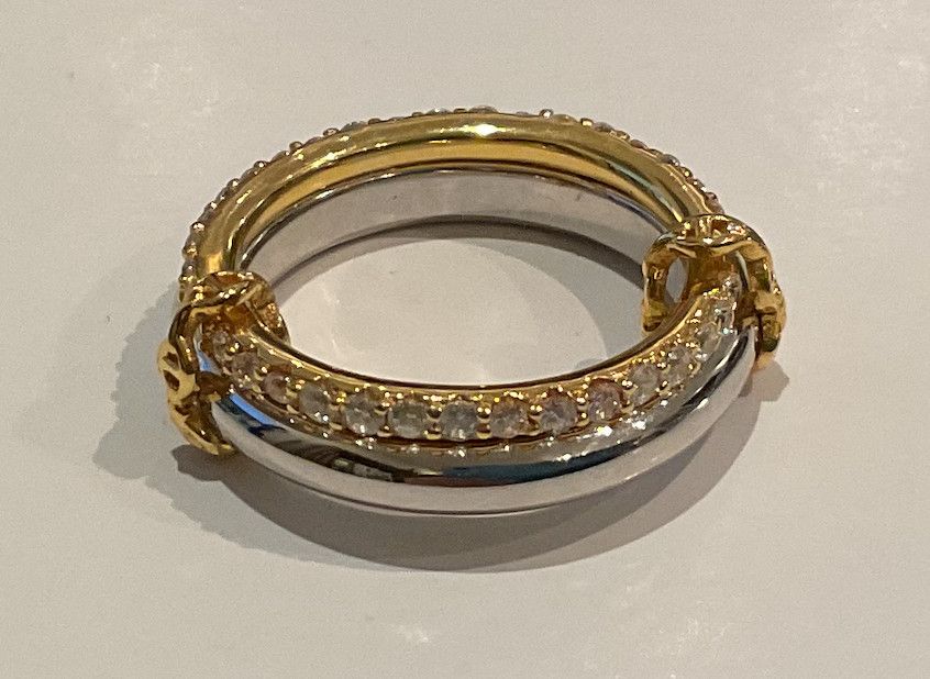 Double Band Ring, one CZ one Silver, Sz 9