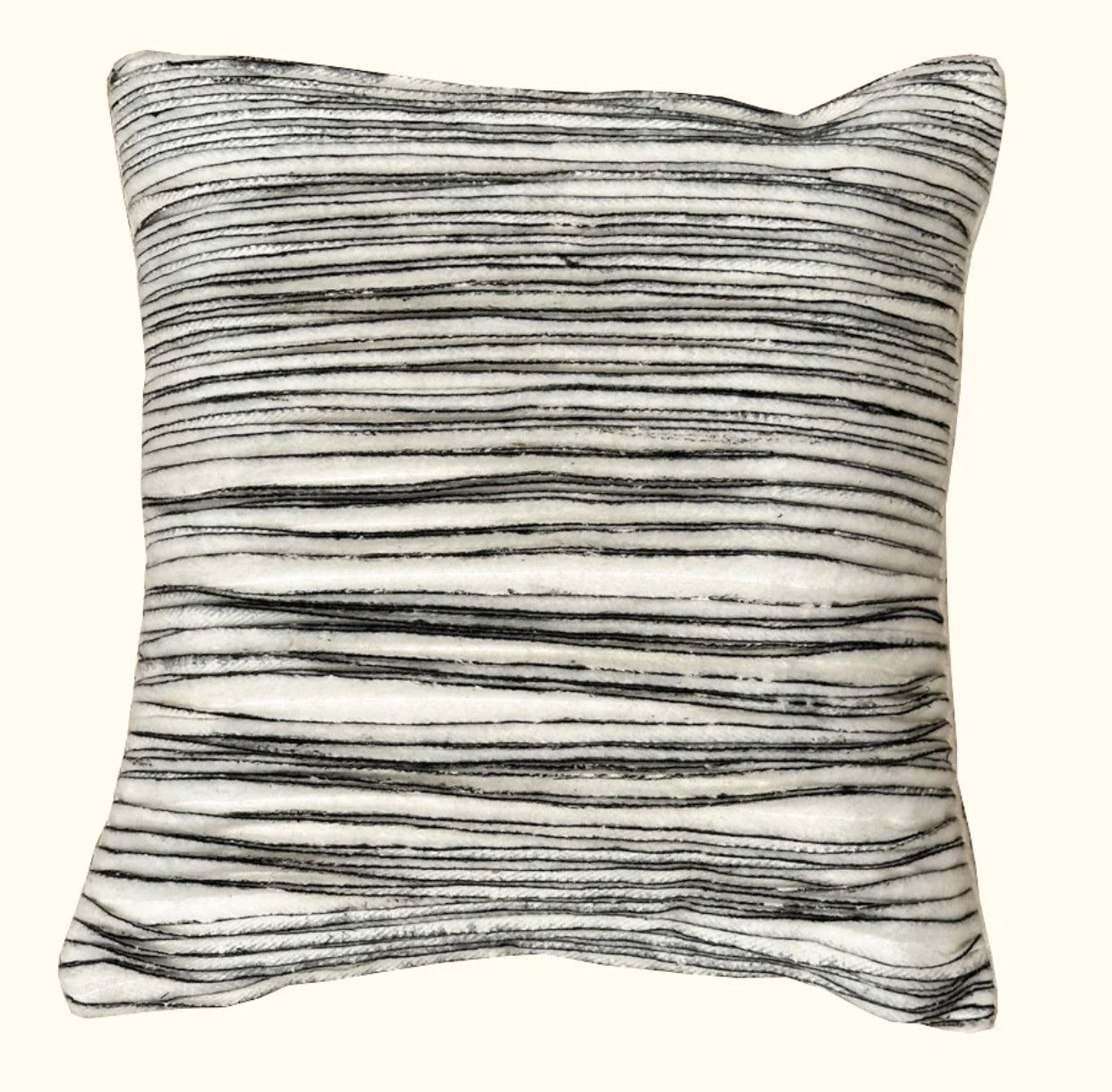 Pillow, Felted Off-White Wool with Black Linear Edge Detail, 20&quot; x 20&quot;