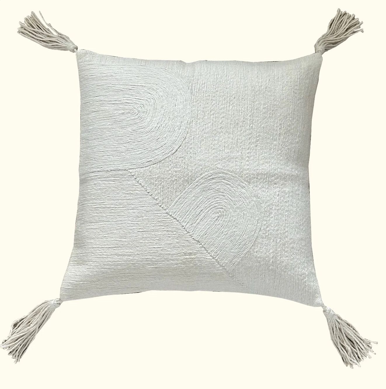 Pillow, Natural Jute IvoryTextured Pattern with Corner Tassels, 22&quot; x22&quot;