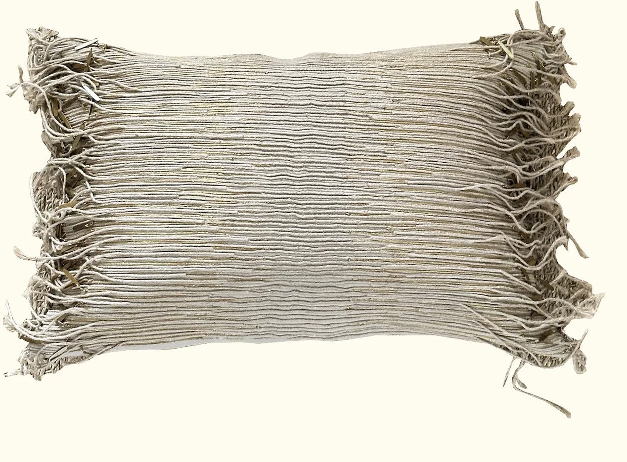 Pillow, Natural Color with Brass Fringe, 16&quot; x 24&quot;