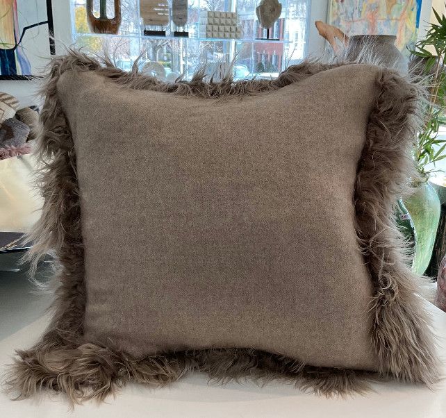 Pillow, Taupe with Alpaca Trim, 18&quot; Square