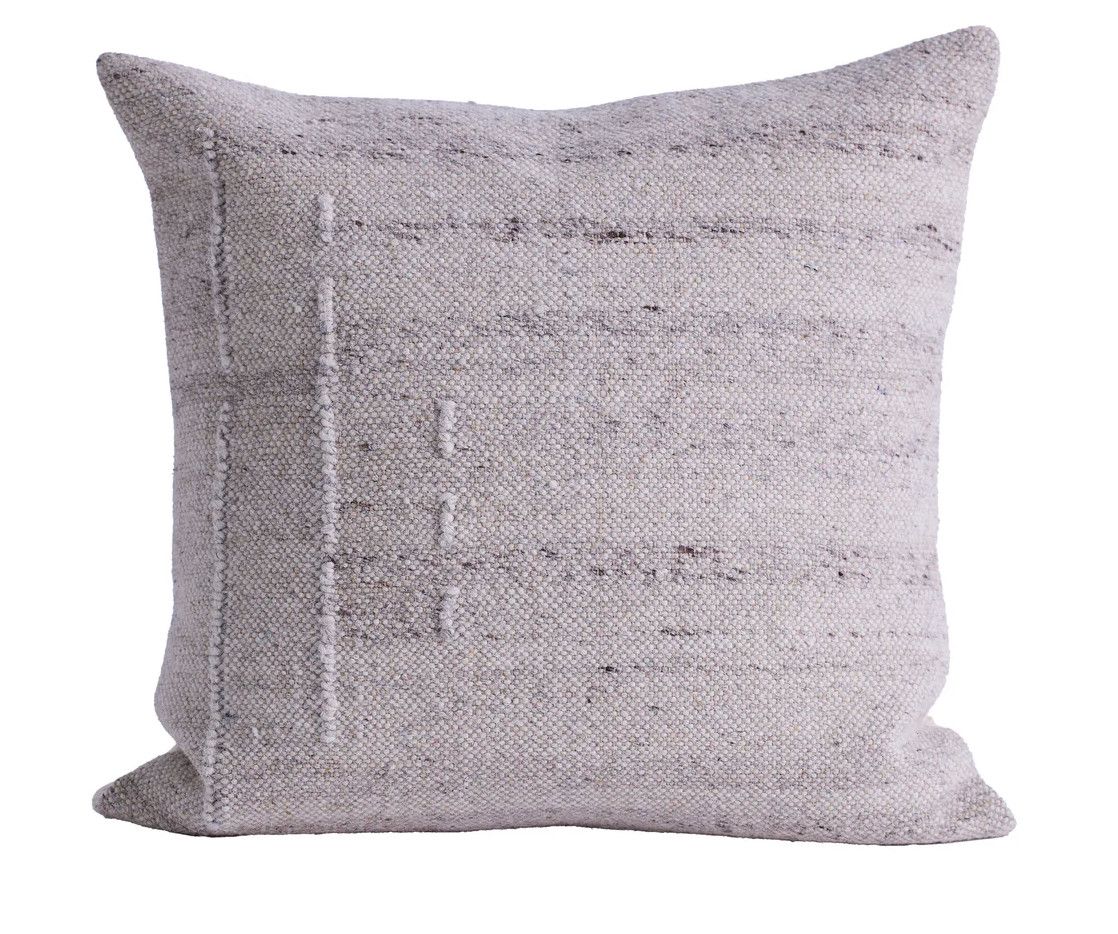 Pillow, Hand-Woven Wool, Beige, Cream, Gray, 20&quot; Square, 1 Available