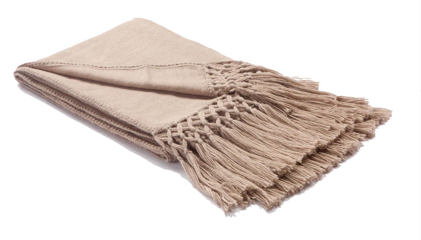 Throw, Alpaca. with Long Fringe, Taupe Gray, 51&quot; x 70&quot;