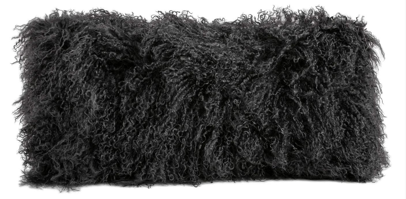 Pillow, Sheepskin Long Hair Curly, Blue Gray, Lumbar, 11&quot; x 22&quot;