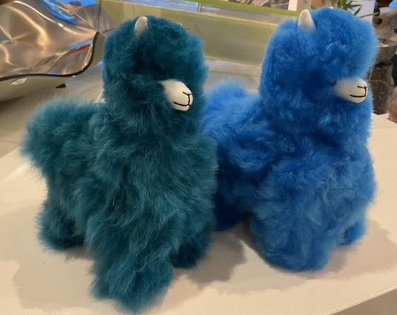 Alpaca Stuffed Animal Small Genuine Fur 8&quot; Blue / Pink
