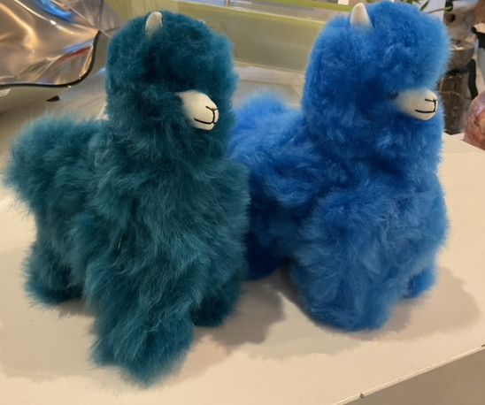 Teal Alpaca Stuffed Animal, Genuine Fur, Collectible, 8&quot;
